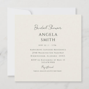 Sleek & Simple Cream Bridal Shower Square Invitation