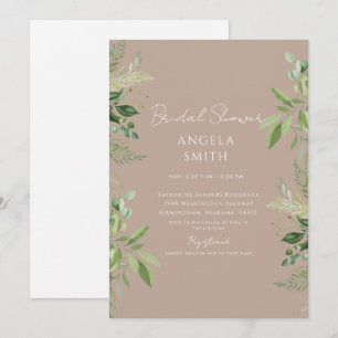 Sleek & Simple Foliage Bridal Shower Taupe Invitation