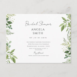 Sleek & Simple Foliage White Bridal Shower  Postcard