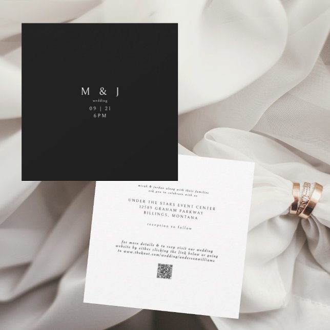 Sleek & Simple Modern B/W Square Wedding II Invitation (Creator Uploaded)