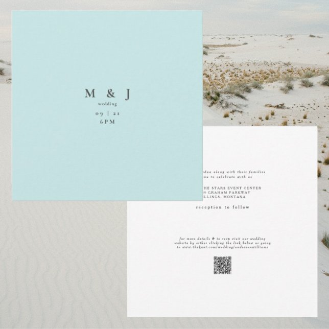 Sleek & Simple Modern Icy Blue Square Wedding Invitation (Creator Uploaded)