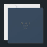 Sleek & Simple Modern Navy Square Wedding Invitation<br><div class="desc">Sleek & Simple Navy & Gold Text Wedding Invitation   Square.  Contemporary & Modern.  QR Code.</div>