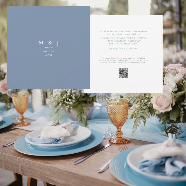 Sleek & Simple Modern Periwinkle Square Wedding Invitation (Creator Uploaded)