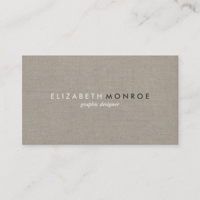 Sleek Simple Modern Rustic Burlap Business Card (Front)