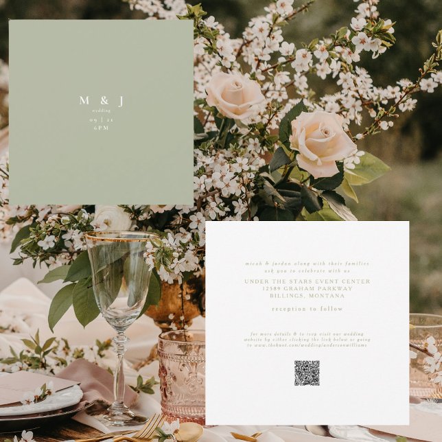 Sleek & Simple Modern Sage Green Square Wedding Invitation (Creator Uploaded)