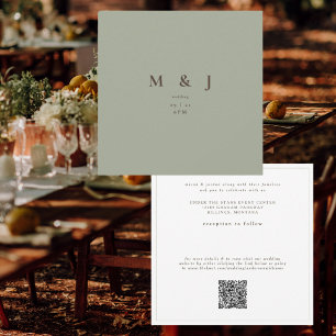 Sleek & Simple Modern Sage Square Wedding Invitation