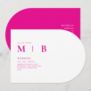 Sleek & Simple Monogram Hot Pink Arch Wedding Invitation