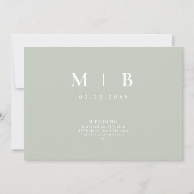 Sleek & Simple Monogram Sage Wedding Invitation (Front)