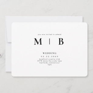 Sleek & Simple Monogram White Rounded Wedding Invitation