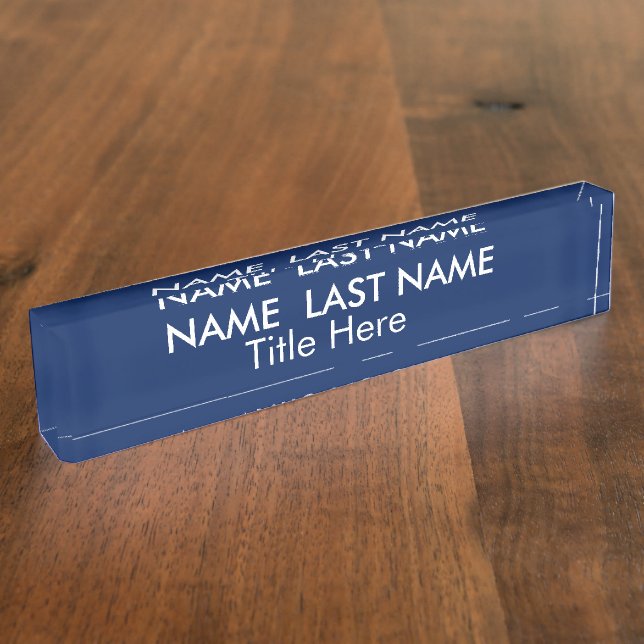 Sleek Simple Navy Blue Custom Desk  Nameplate (Side)