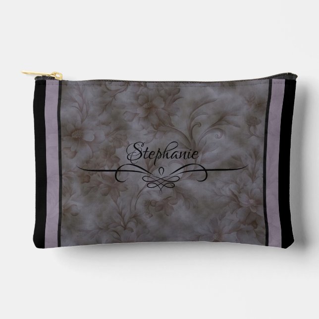 Sleek smoky grey ,lavender and black accessory pouch (Front)