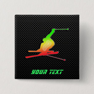 Sleek Snow Skiing 15 Cm Square Badge