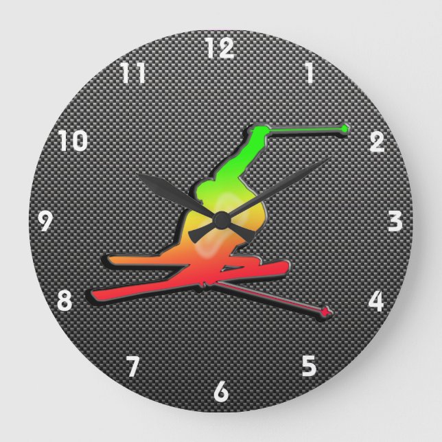 Sleek Snow Skiing Large Clock (Front)