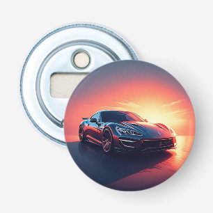 Sleek Sports Car Driving at Scenic Sunset Bottle Opener