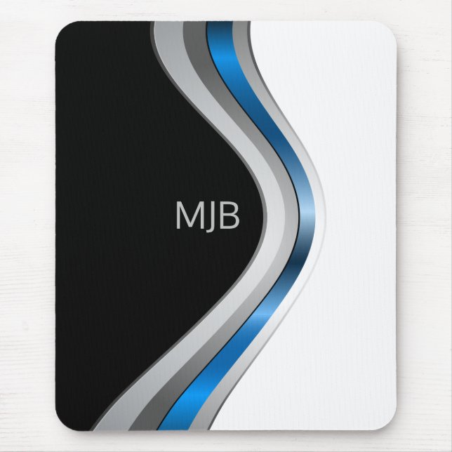 Sleek Sporty Metallic Curves with Your Monogram Mouse Pad (Front)