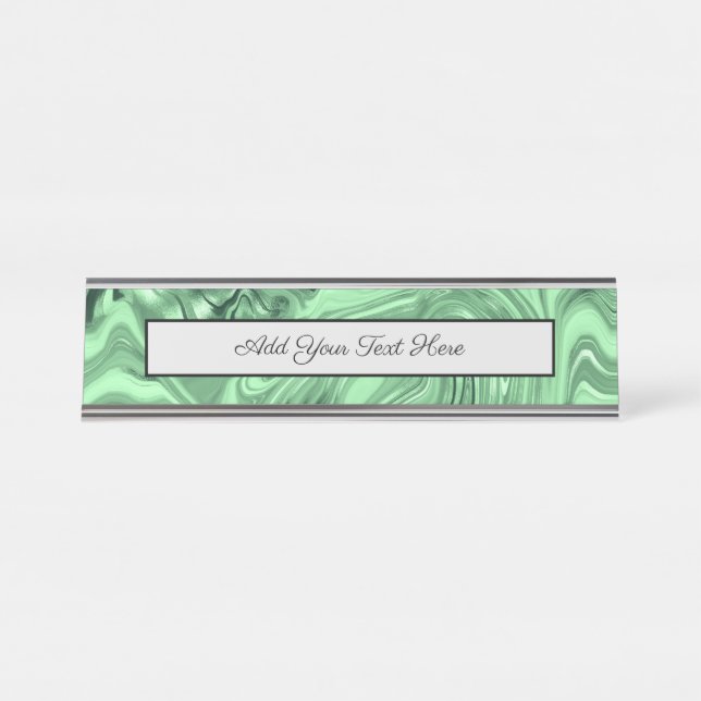 Sleek Stylish Chic Green Geometric Pattern Desk Name Plate (Front)