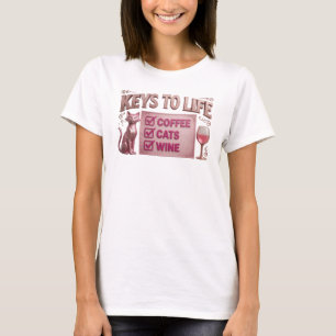 Sleek & Stylish Pink COFFEE THEN WINE Art Design T-Shirt