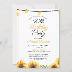 Sleek Sunflower 90th Birthday Invitation