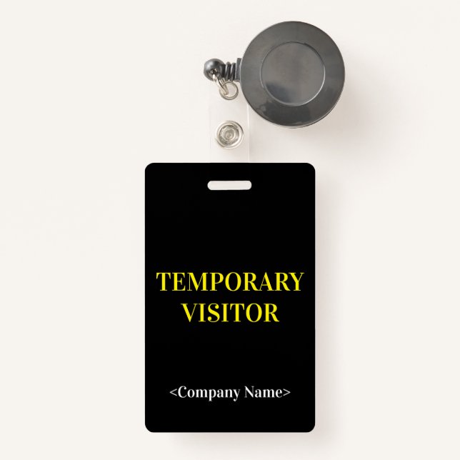 Sleek "TEMPORARY VISITOR" Badge ID Badge (Front with Retractable)