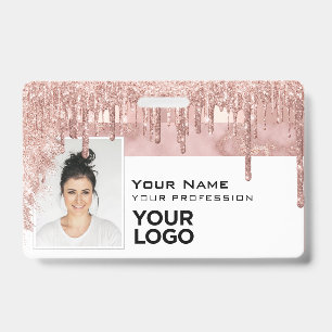 Sleek Trendy Glam Employee Photo Code Logo Name ID Badge