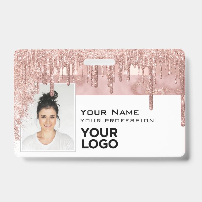 Sleek Trendy Glam Employee Photo Code Logo Name ID Badge (Front)