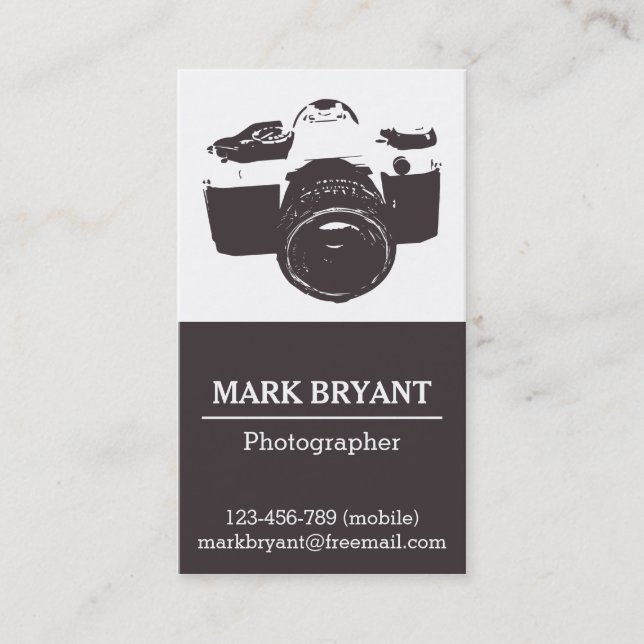 Sleek, Vintage, Grunge, Camera, Photographer Business Card (Front)