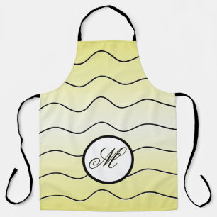 Sleek Wavy Lines Family Initial Butter Yellow Apron