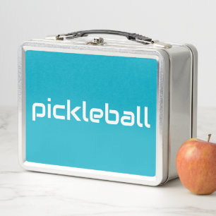 Sleek White PICKLEBALL Text On Bold Azure Blue Metal Lunch Box
