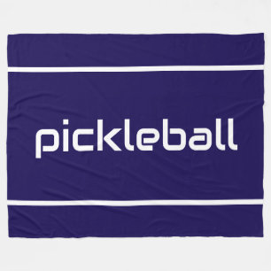 Sleek White PICKLEBALL Text Stripes On Navy Blue Fleece Blanket