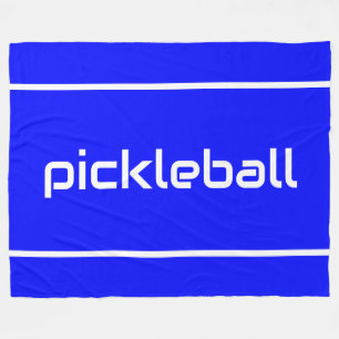 Sleek White PICKLEBALL Text Stripes On Royal Blue Fleece Blanket