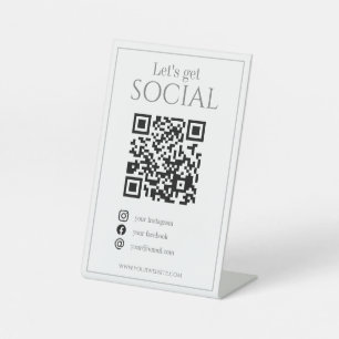 Sleek white QR code business scan me social media Pedestal Sign