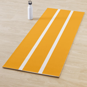 Sleek White Racing Stripes On Bright Golden Yellow Yoga Mat