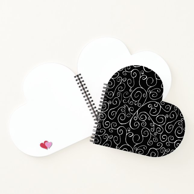Sleek White Scrolling Curves on Black Notebook (Inside)