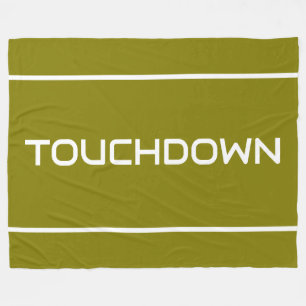 Sleek White TOUCHDOWN Text Stripes On Modern Olive Fleece Blanket