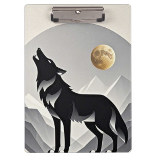 Sleek wolf silhouette black grey minimalist clipboard
