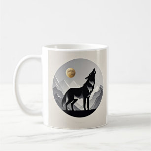 Sleek wolf silhouette black grey minimalist coffee mug