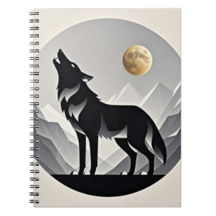 Sleek wolf silhouette black grey minimalist notebook