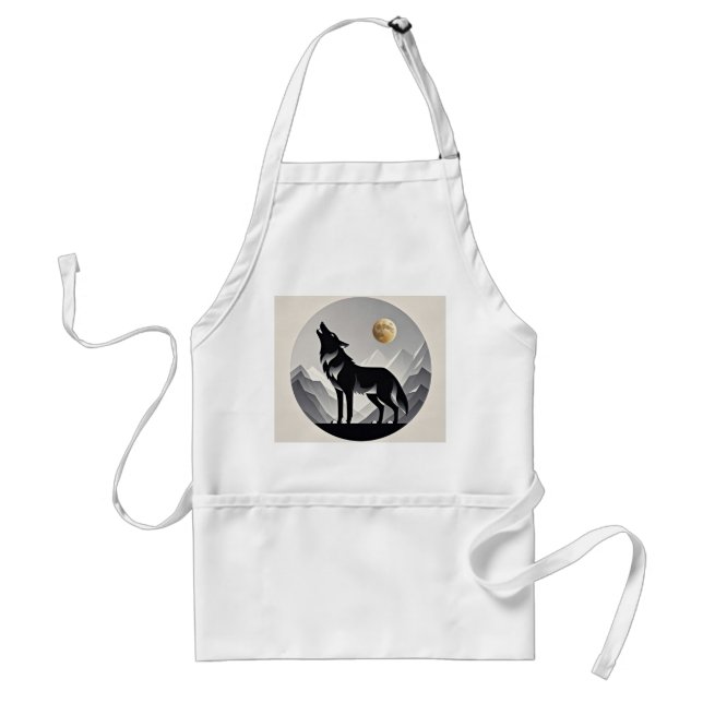 Sleek wolf silhouette black grey minimalist standard apron (Front)