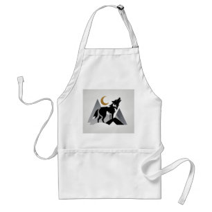 Sleek wolf silhouette howling crescent moon standard apron