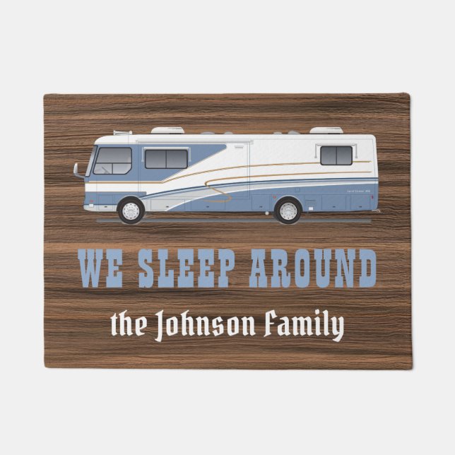 Sleep around rustic wood rv camping family custom doormat (Front)