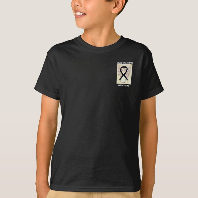 Sleep Disorders Black Awareness Ribbon Angel Tee (Front)