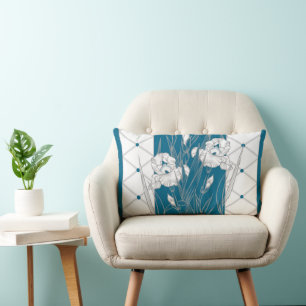 Sleep Easy Iris Teal Gray White Lumbar Cushion