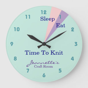 Sleep Eat Knit Knitting Craft Room Large Clock