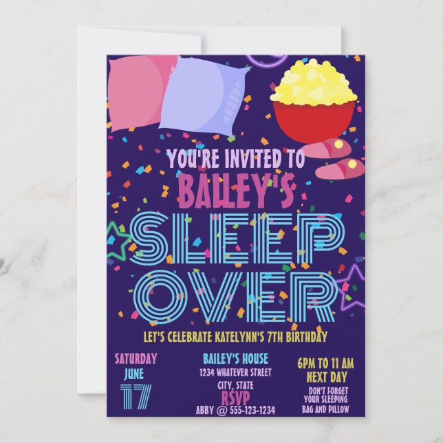 Sleep Over Birthday Party Custom Invitation (Front)
