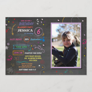 Sleep Over Slumber Birthday Party Sketch Photo Invitation