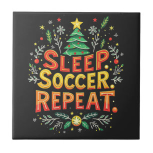 Sleep Soccer Repeat Christmas Tree Soccer Lover Ceramic Tile