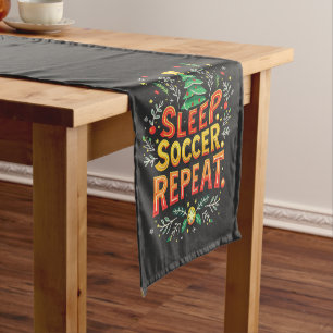 Sleep Soccer Repeat Christmas Tree Soccer Lover Short Table Runner