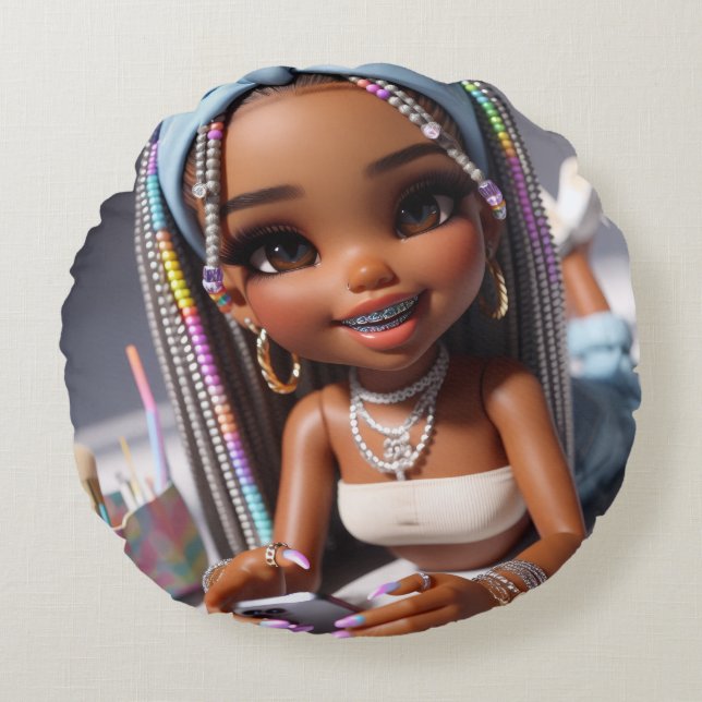 Sleep Tight Dream Bright CHIBI DOLL Round Cushion (Front)