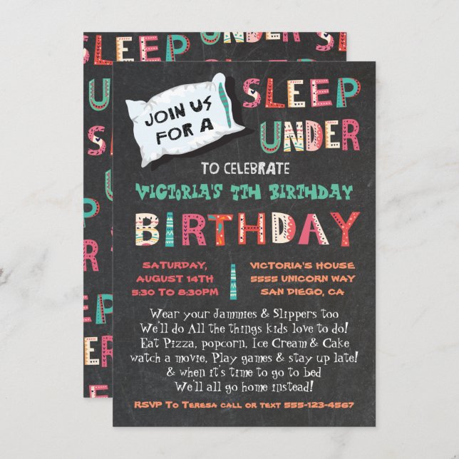 Sleep Under Birthday Party Invitation (Front/Back)