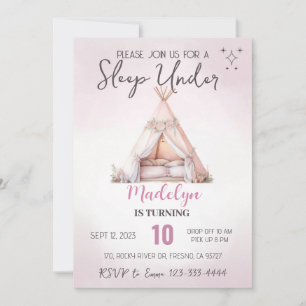 Sleep Under Boho Teepee Sleepover Late Over  Invitation